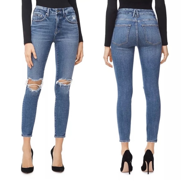 Good American Good Legs High Rise Ripped Skinny‎ Crop Jeans Size 2 / 26 Blue261 - Picture 1 of 8
